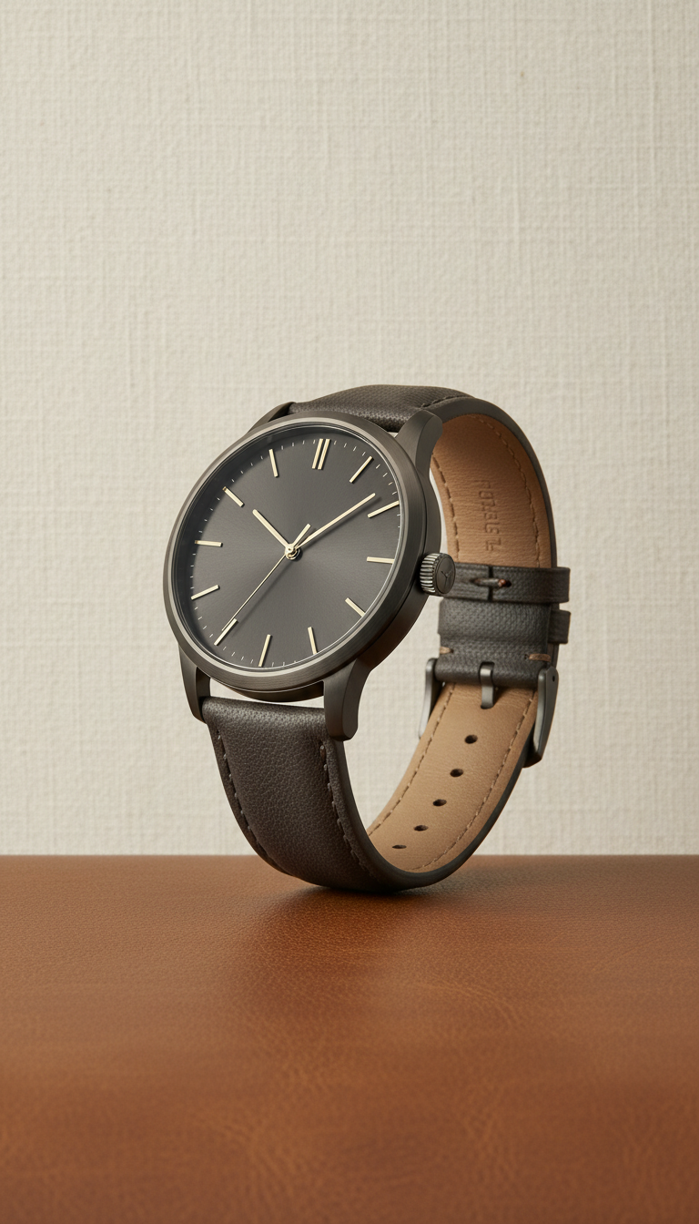 Smoked Slate Leather Strap Timepiece